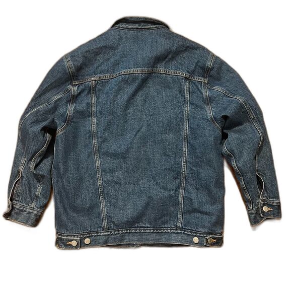 GAP Denim Sherpa Icon Jean Jacket Oversized XSP Trucker Warm Jean $118 retail - Picture 3 of 11